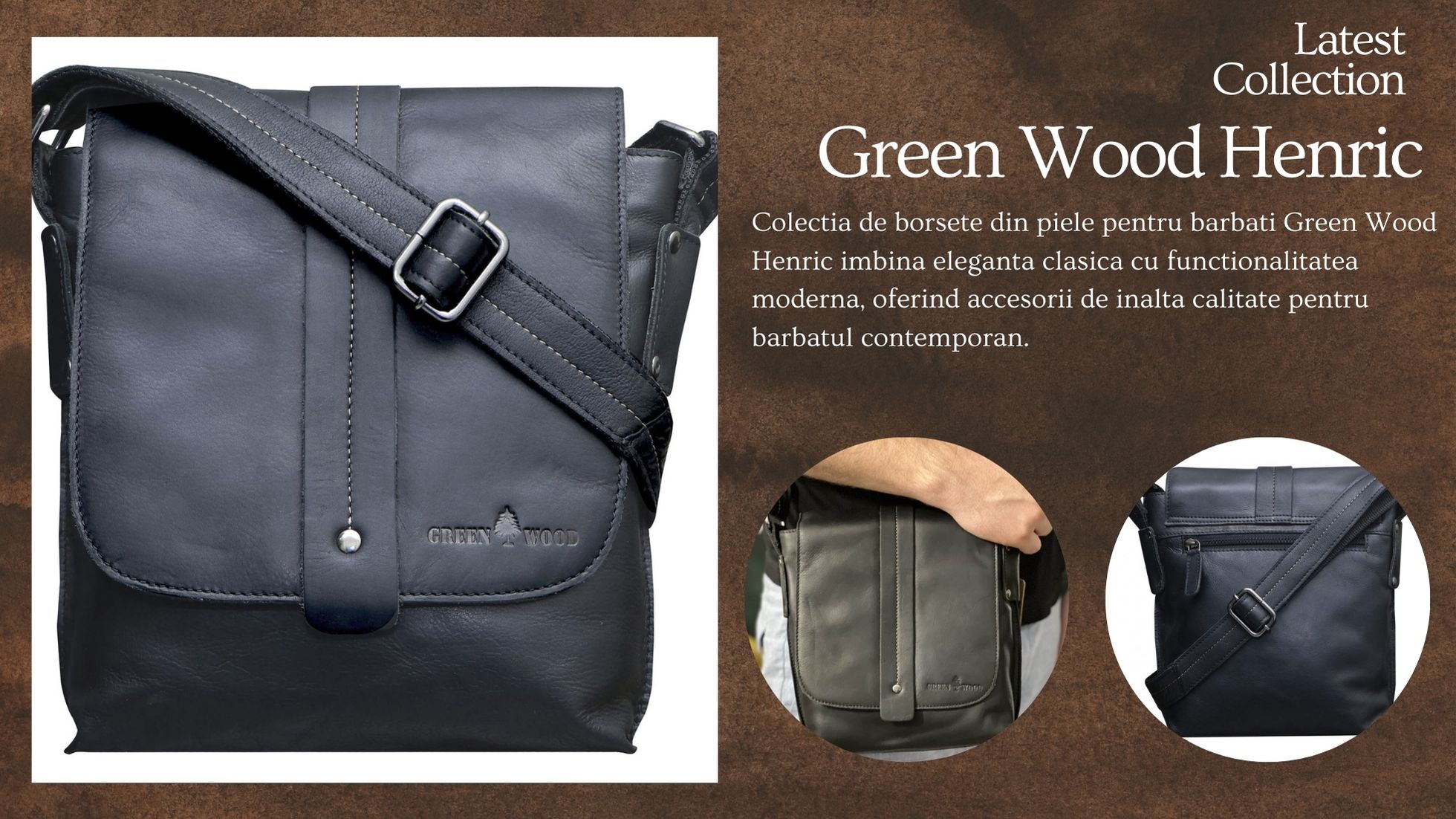 borseta neagra green wood henric din piele naturala de bovina